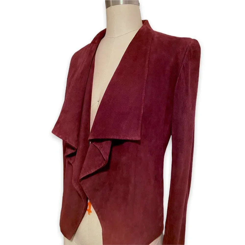 THEORY Burgundy Drape Front Suede Jacket, Size S/P - Picture 6 of 7